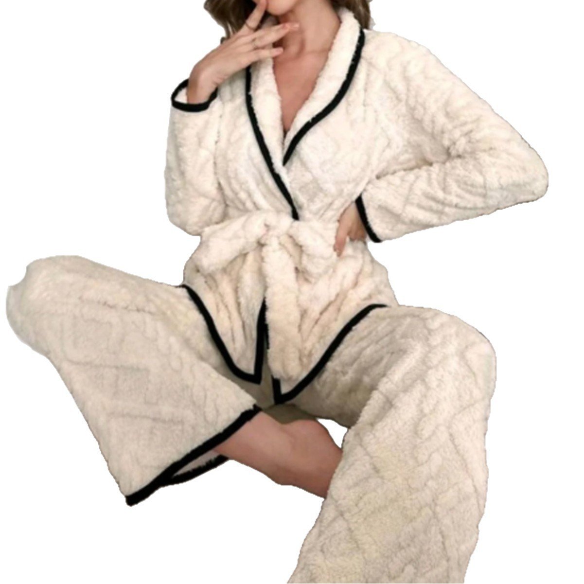 Sweet Cardigan Fleece-lined Thickened Loungewear Warm Suit Can Be Worn Outside