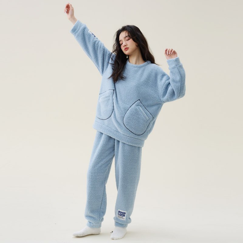 Women’s Coral Fleece Thickened Pajamas Fleece-lined Loungewear