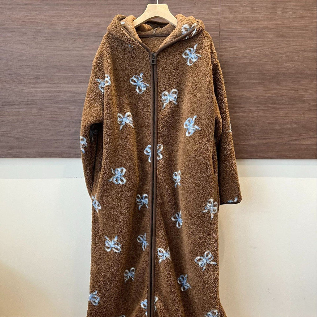 Thickened Warm Loungewear Nightgown Hooded Zipper
