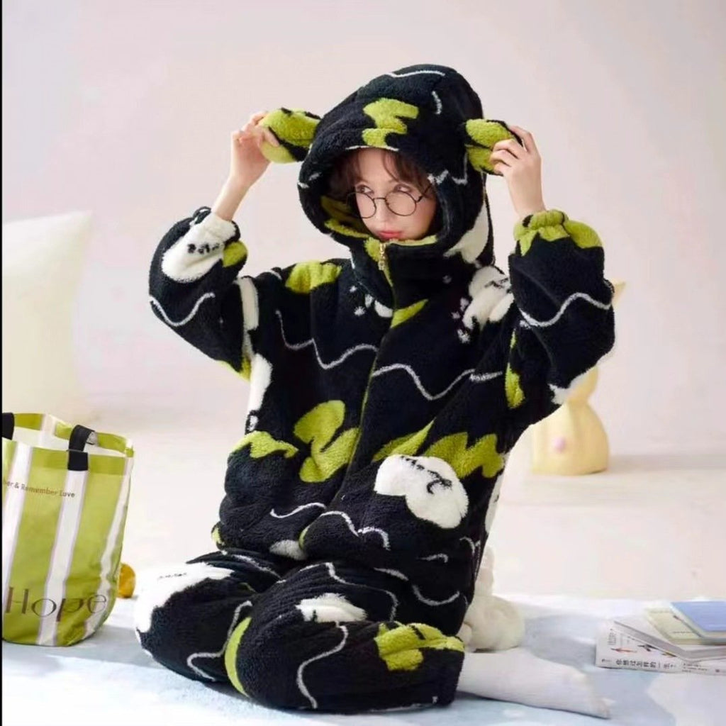 Thick Flannel Warm Loungewear Pajamas Suit