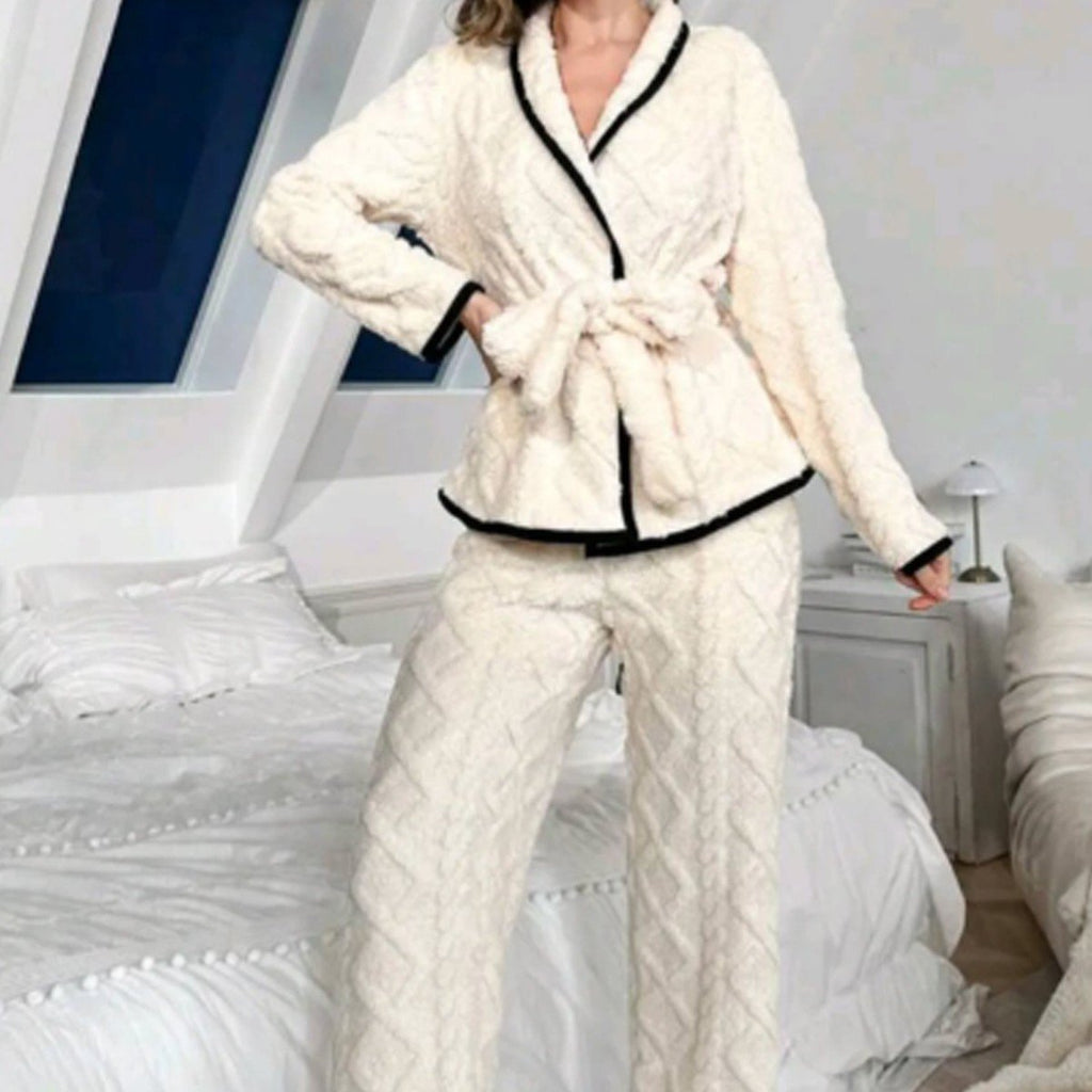 Sweet Cardigan Fleece-lined Thickened Loungewear Warm Suit Can Be Worn Outside