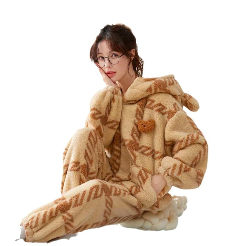 Thick Flannel Warm Loungewear Pajamas Suit