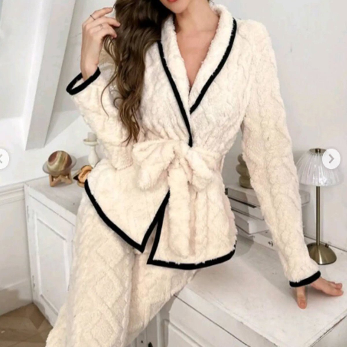 Sweet Cardigan Fleece-lined Thickened Loungewear Warm Suit Can Be Worn Outside