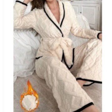 Sweet Cardigan Fleece-lined Thickened Loungewear Warm Suit Can Be Worn Outside