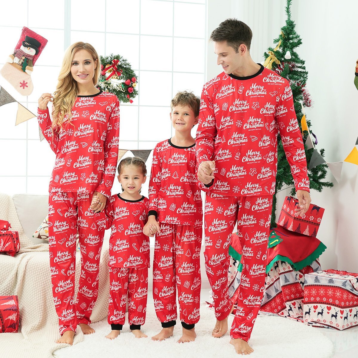 Christmas Loungewear Long Sleeve Printed Letter Pajama Set
