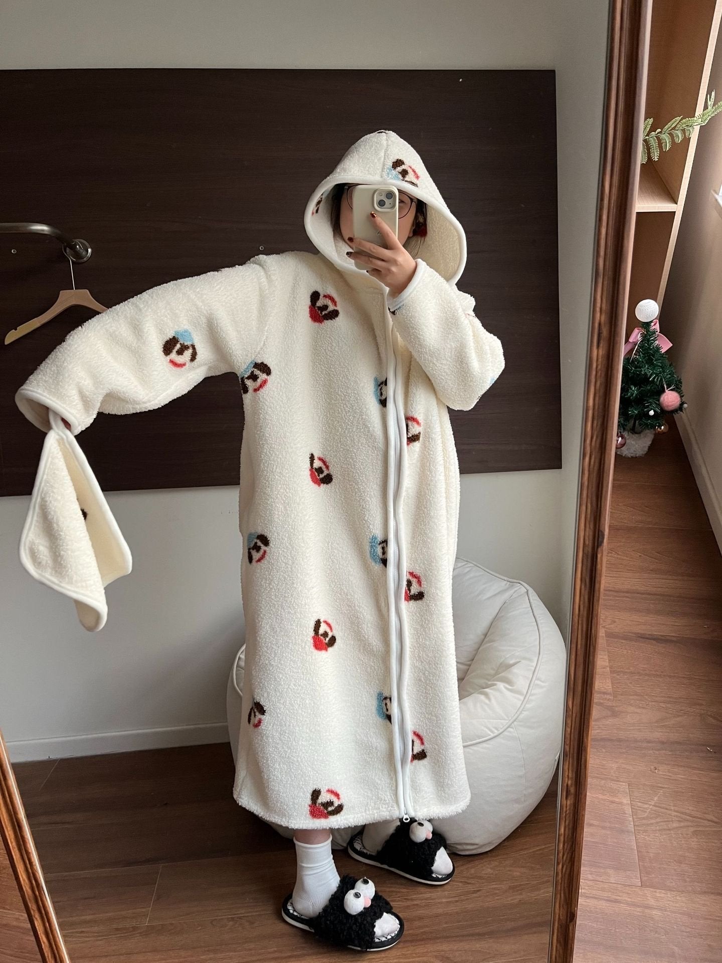 Thickened Warm Loungewear Nightgown Hooded Zipper