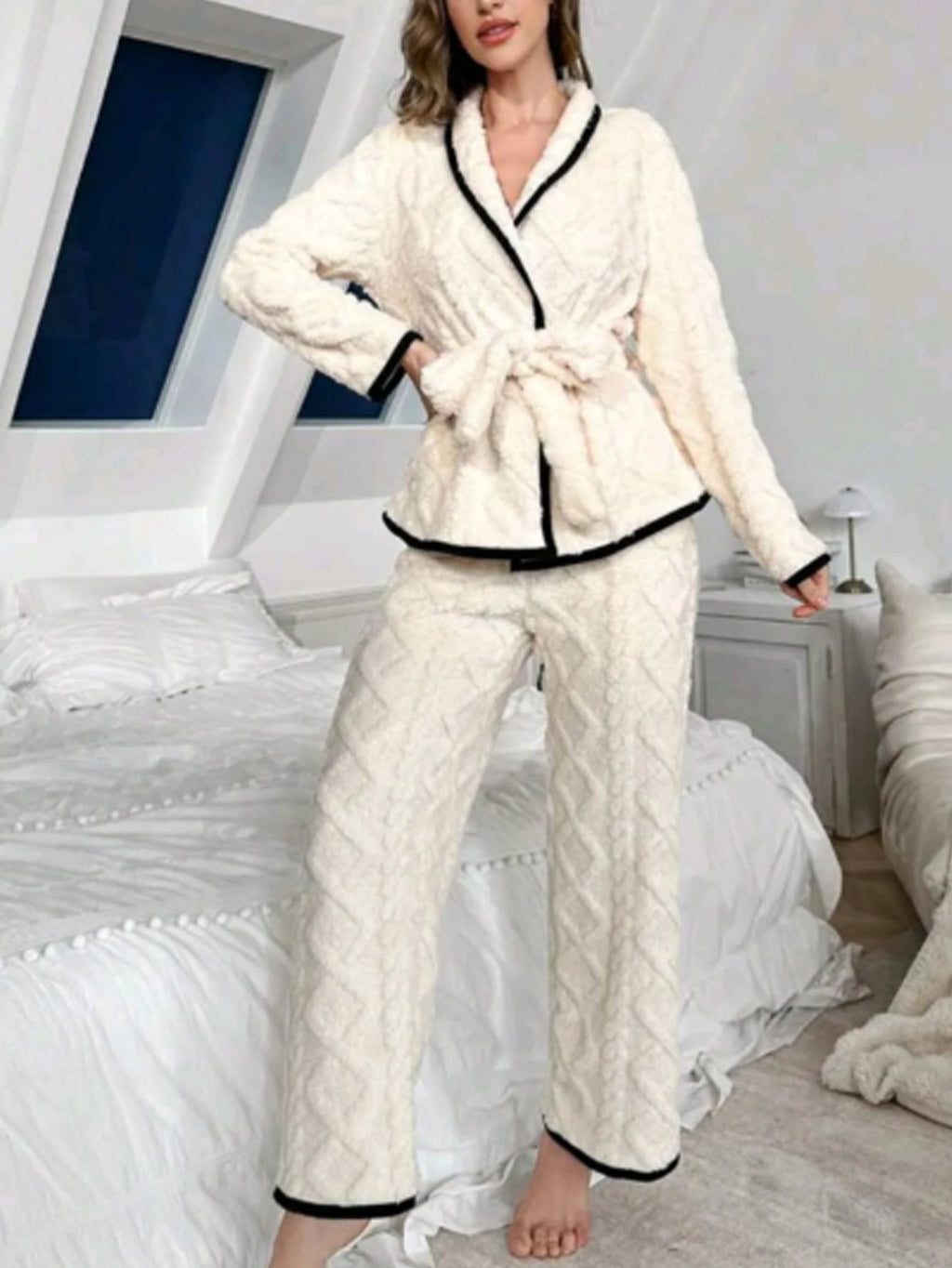 Sweet Cardigan Fleece-lined Thickened Loungewear Warm Suit Can Be Worn Outside
