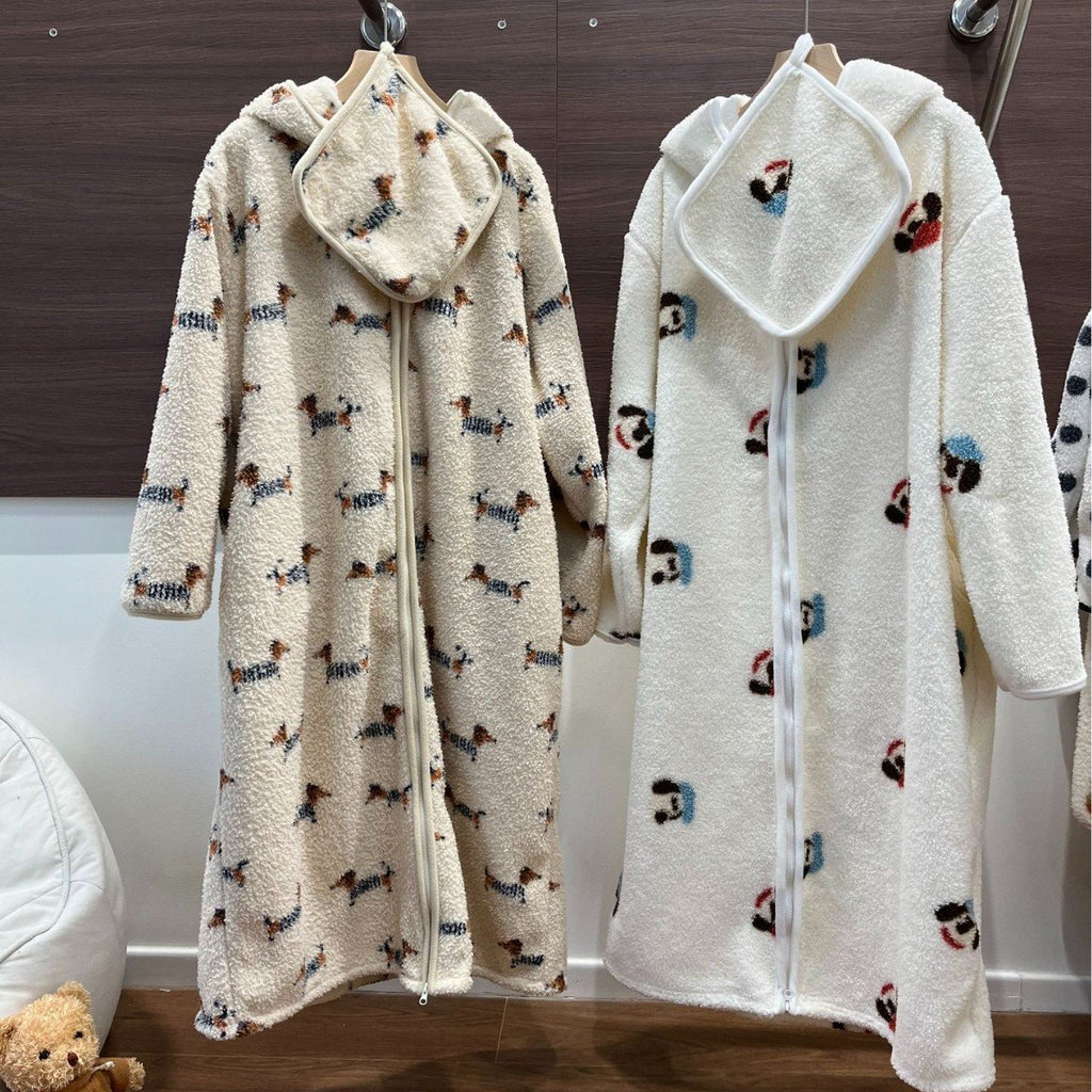 Thickened Warm Loungewear Nightgown Hooded Zipper