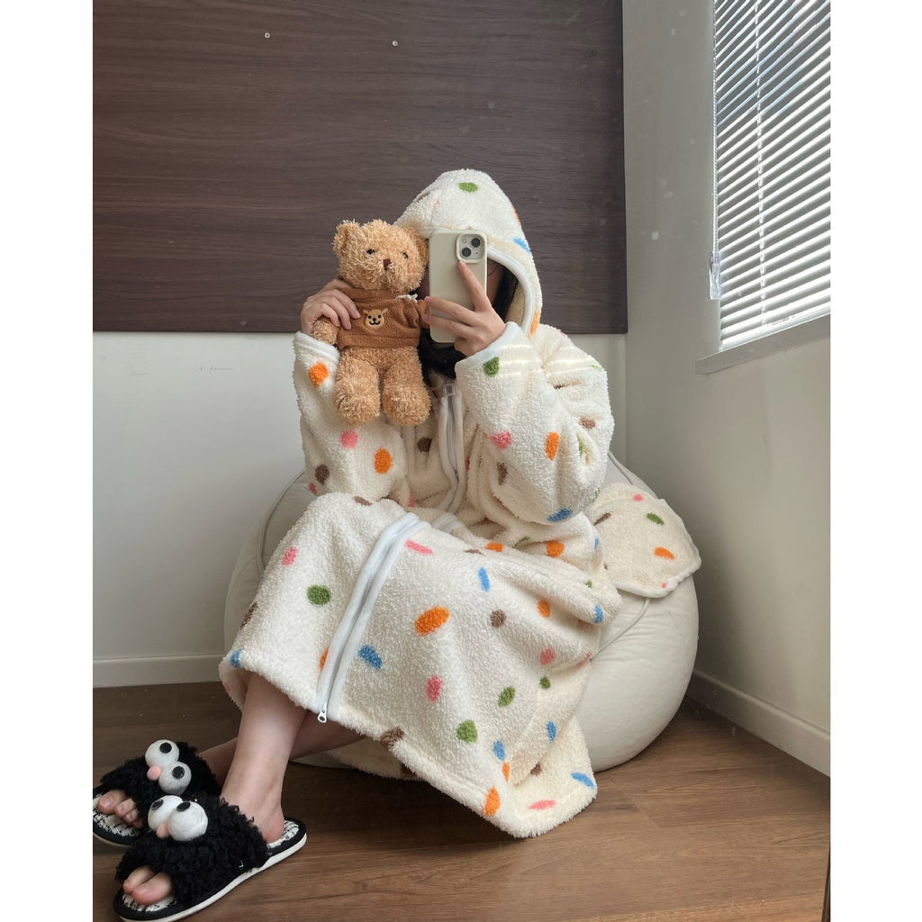 Thickened Warm Loungewear Nightgown Hooded Zipper