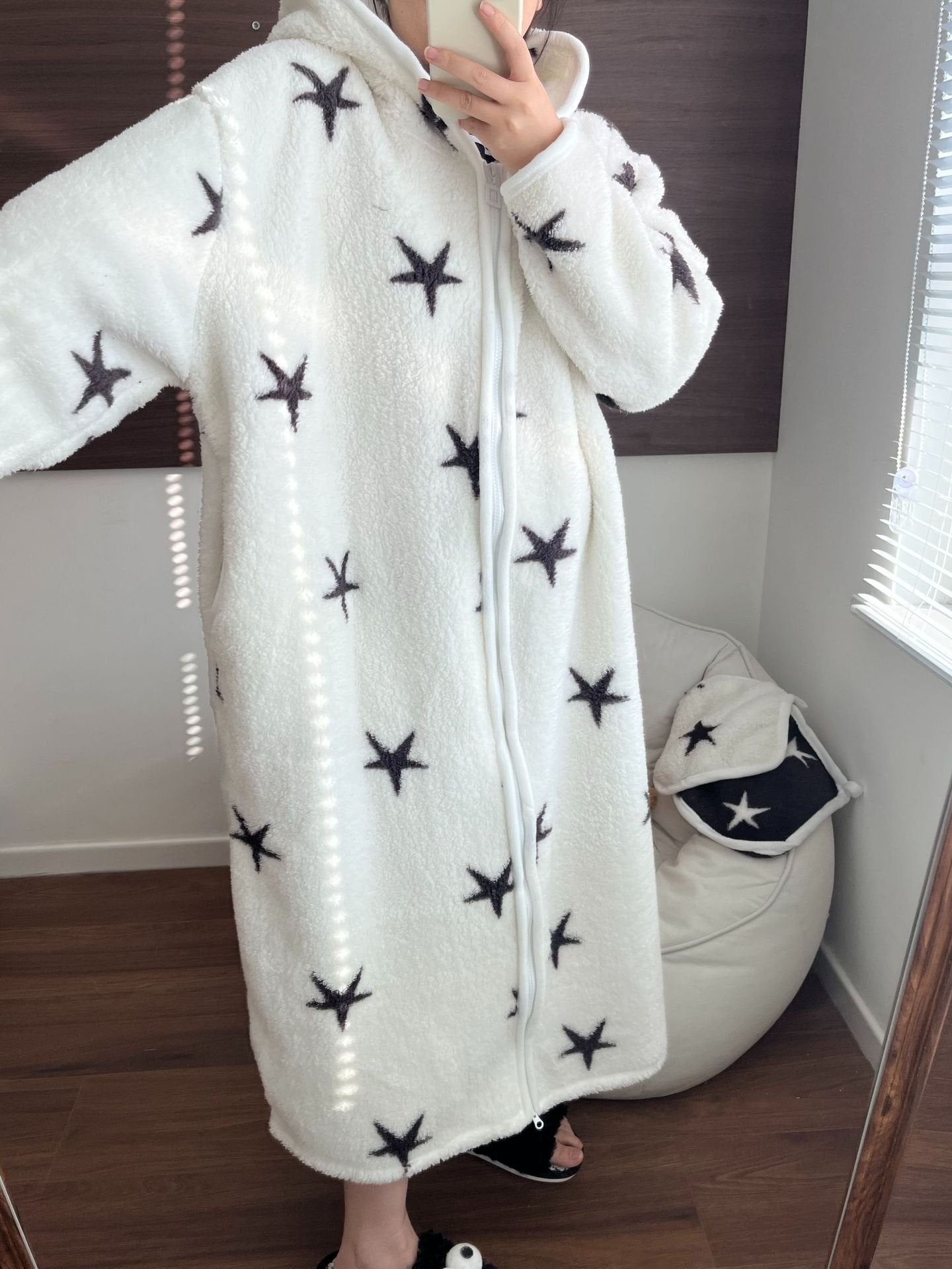 Thickened Warm Loungewear Nightgown Hooded Zipper